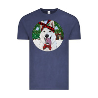 Vintage Denim Christmas White Shepherd With Cowhide Vintage Tee - RanaPortraitStore