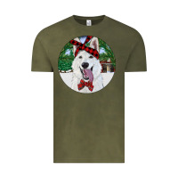 Vintage Olive Christmas White Shepherd With Cowhide Vintage Tee - RanaPortraitStore