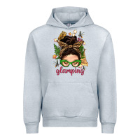 Heather Grey Glamping Messy Bun With Glamping Camp Tent Bbs Urban Hoodie - BundleAndBundleShop