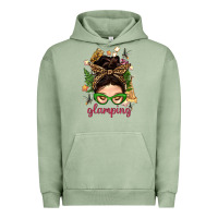 Pigment Oil Green Glamping Messy Bun With Glamping Camp Tent Bbs Urban Hoodie - BundleAndBundleShop