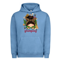 Pigment Pebble Blue Glamping Messy Bun With Glamping Camp Tent Bbs Urban Hoodie - BundleAndBundleShop