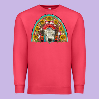 Scottish White Calf  Rainbow Premium Sweatshirt Designed By Barkaloodesign