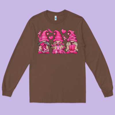 Breast Cancer Gnomes Long Sleeve Tee Designed By Texasbilliewilder