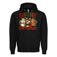 Black Merry Christmas Coffee Cups Zipper Hoodie - FaDigitalArtStudio