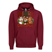 Burgundy Merry Christmas Coffee Cups Zipper Hoodie - FaDigitalArtStudio