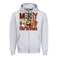 Heather Grey Merry Christmas Coffee Cups Zipper Hoodie - FaDigitalArtStudio