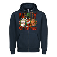 Navy Merry Christmas Coffee Cups Zipper Hoodie - FaDigitalArtStudio