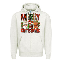 Oatmeal Heather Merry Christmas Coffee Cups Zipper Hoodie - FaDigitalArtStudio