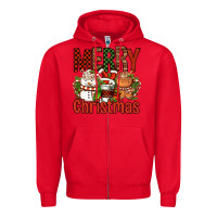Red Merry Christmas Coffee Cups Zipper Hoodie - FaDigitalArtStudio