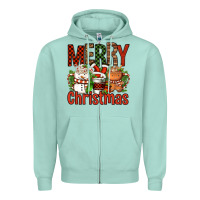 Seafoam Merry Christmas Coffee Cups Zipper Hoodie - FaDigitalArtStudio
