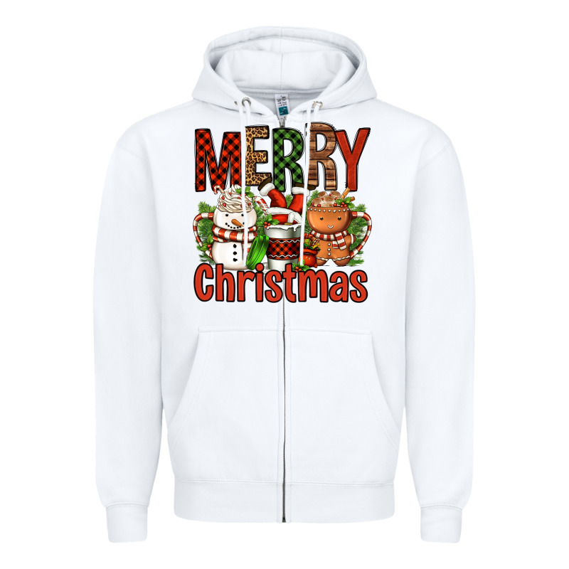 Merry Christmas Coffee Cups Zipper Hoodie by FaDigitalArtStudio | Teevron