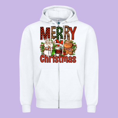 Merry Christmas Coffee Cups Zipper Hoodie Designed By Fadigitalartstudio