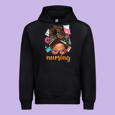 Messy Bun Nursing With Leopard Glasses Bbs Urban Hoodie Designed By Bundleandbundleshop