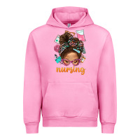 Fuchsia Pink Messy Bun Nursing With Leopard Glasses Bbs Urban Hoodie - BundleAndBundleShop