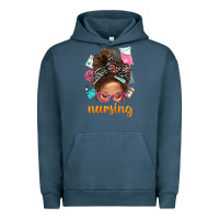 Pigment Midnight Navy Messy Bun Nursing With Leopard Glasses Bbs Urban Hoodie - BundleAndBundleShop