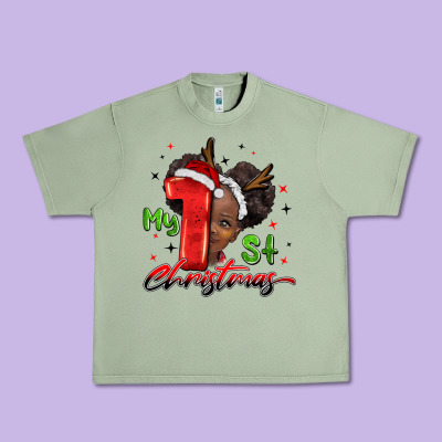 My First Christmas African Girl Urban Heavy Tee Designed By Barkaloodesign