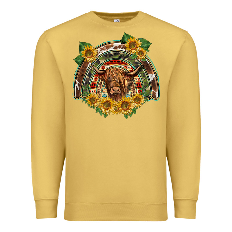 Scottish Calf Sunflowers Rainbow Premium Sweatshirt by BarkalooDesign | Teevron