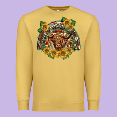 Scottish Calf Sunflowers Rainbow Premium Sweatshirt Designed By Barkaloodesign