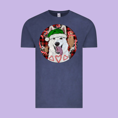 Vintage Tee Christmas White Shepherd With Buffalo Plaid
