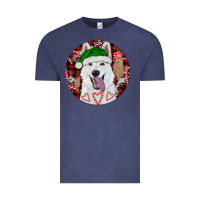 Vintage Denim Christmas White Shepherd With Buffalo Plaid Vintage Tee - RanaPortraitStore
