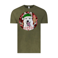 Vintage Olive Christmas White Shepherd With Buffalo Plaid Vintage Tee - RanaPortraitStore