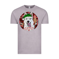 Vintage Zinc Christmas White Shepherd With Buffalo Plaid Vintage Tee - RanaPortraitStore