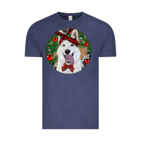 Vintage Denim Christmas White Shepherd With Cowhide Vintage Tee - RanaPortraitStore