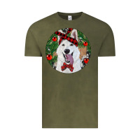 Vintage Olive Christmas White Shepherd With Cowhide Vintage Tee - RanaPortraitStore