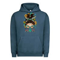 Pigment Midnight Navy Western Messy Bun Mom With Sunflower Urban Hoodie - BundleAndBundleShop
