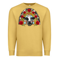Antique Gold black and white baby cow floral rose rainbow Premium Sweatshirt - BarkalooDesign