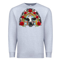Heather Grey black and white baby cow floral rose rainbow Premium Sweatshirt - BarkalooDesign