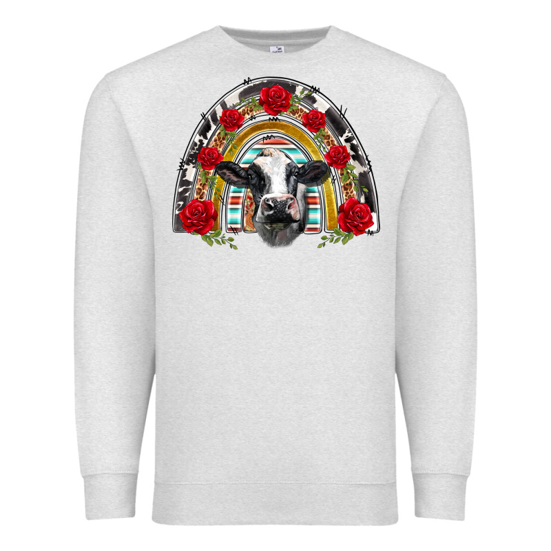 Black And White Baby Cow Floral Rose Rainbow Premium Sweatshirt by BarkalooDesign | Teevron