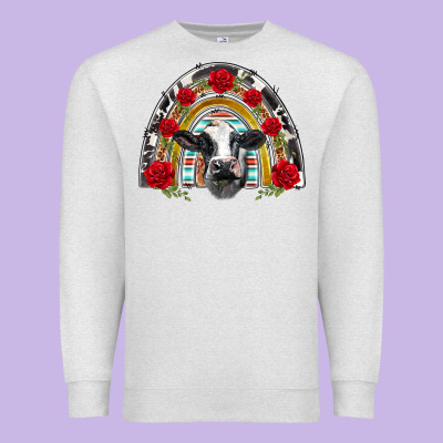 Black And White Baby Cow Floral Rose Rainbow Premium Sweatshirt Designed By Barkaloodesign