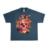 Midnight Navy Floral skeleton with mushrooms Urban Heavy Tee - RanaPortraitStore