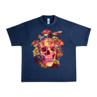 Navy Floral skeleton with mushrooms Urban Heavy Tee - RanaPortraitStore