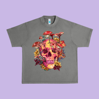Urban Heavy Tee Floral skeleton with mushrooms