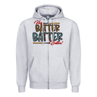 Heather Grey hey batter batter batter Zipper Hoodie - CowhideDigitalArt