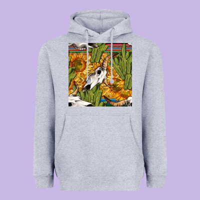 Western Bull Skull Seamless Pattern Heavyweight Hoodie Designed By Bundleandbundleshop