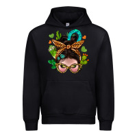 Black Western  Messy Bun With Cactus Urban Hoodie - BundleAndBundleShop