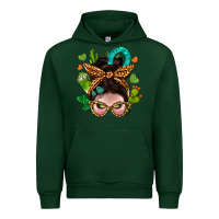 Forest Green Western  Messy Bun With Cactus Urban Hoodie - BundleAndBundleShop