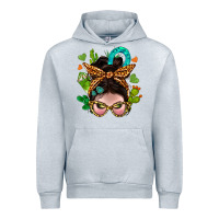 Heather Grey Western  Messy Bun With Cactus Urban Hoodie - BundleAndBundleShop