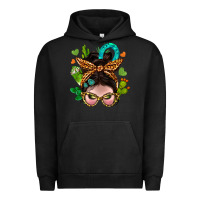 Pigment Black Western  Messy Bun With Cactus Urban Hoodie - BundleAndBundleShop