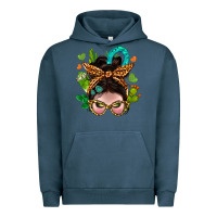Pigment Midnight Navy Western  Messy Bun With Cactus Urban Hoodie - BundleAndBundleShop