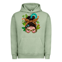 Pigment Oil Green Western  Messy Bun With Cactus Urban Hoodie - BundleAndBundleShop
