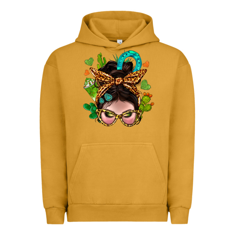 Western  Messy Bun With Cactus Urban Hoodie by BundleAndBundleShop | Teevron