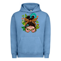 Pigment Pebble Blue Western  Messy Bun With Cactus Urban Hoodie - BundleAndBundleShop