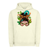 Pigment Pistachio Western  Messy Bun With Cactus Urban Hoodie - BundleAndBundleShop