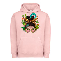 Pigment Salmon Western  Messy Bun With Cactus Urban Hoodie - BundleAndBundleShop