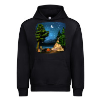 Black Night Glamping Camp With Wine Urban Hoodie - BundleAndBundleShop