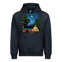 Navy Night Glamping Camp With Wine Urban Hoodie - BundleAndBundleShop